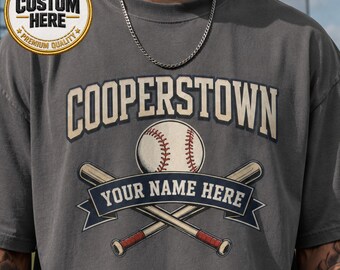 Camiseta de béisbol personalizada de Cooperstown, camiseta de béisbol con nombre personalizado, camiseta vintage para aficionados al béisbol, regalo para equipos de béisbol