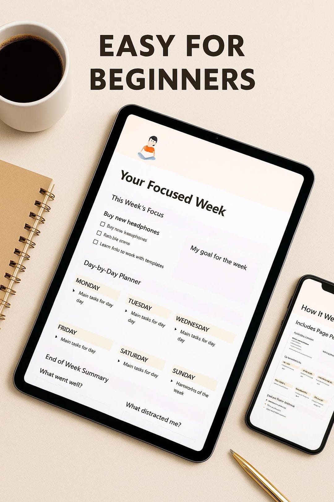 Weekly Focus Planner | Minimalist Notion Template | Digital ...