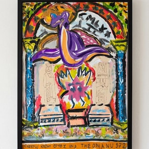 Cristo coronando a Otón II y Teófano, 972, 2026, acrílico, tinta, rotulador, pirograbado, cobre, cinta de aluminio, textura ligera, arena sobre madera.