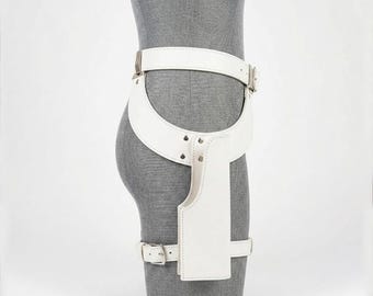 Mandalorian White Leather Belt with Double Holsters, Sabine Wren Cosplay Accessory, Star Wars Inspired Costume Prop