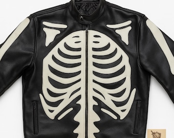 Leather Jacket Steampunk Clothing Skeleton Bones Leather Jacket