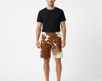 Pantalones cortos de piel de vaca con pelo para hombre / Pantalones cortos de piel hechos a mano estilo western