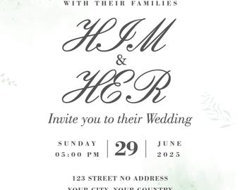 Tarjeta de invitación de boda con elegante diseño de eucalipto (digital)