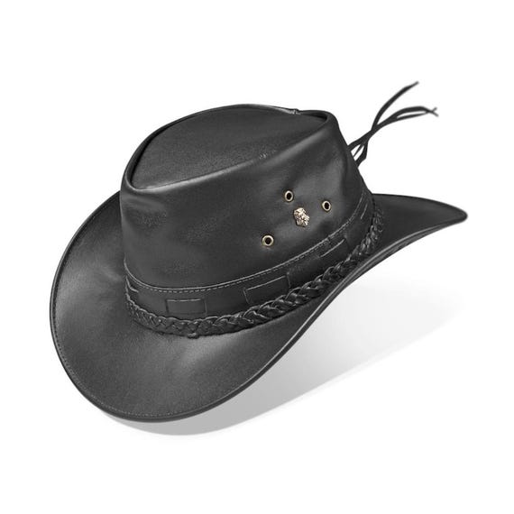 Black Leather Outback Cowboy Hat, Western Style - Etsy display picture 1