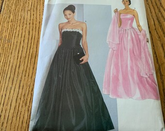 Butterick 6398, Formal Full Length Sleeveless Dress Pattern, Sizes 6 8 10, Uncut 1999 Pattern