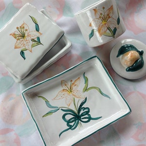 Ceramic Bathroom Accessories, Italian Ceramic, Vintage 60's Hand Painted Ceramic, Soap Dish , Trinket Boxes image 1