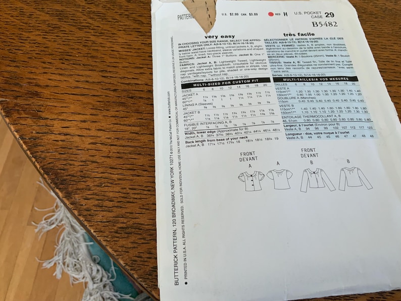 See & Sew. 5482, Short Jacket Pattern, Very Easy Sew Sizes 6 8 10 12 ...