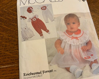 McCalls 2282, Baby Dress and Jumpsuit Pattern, Sizes 14-26 lbs., Enchanted Forest