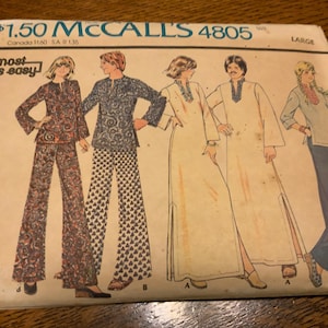 McCalls 4805, Mens Caftan Pattern, Vitage 70’s, Size42-44, Uncut