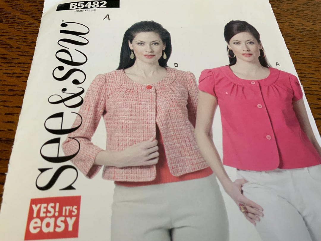 See & Sew. 5482, Short Jacket Pattern, Very Easy Sew Sizes 6 8 10 12 ...