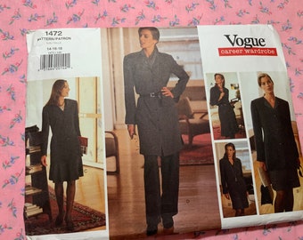 Vogue Career Wardrobe Pattern 1472, Sizes  14 16 18 1990’s Uncut Pattern, 30 % Off, Jacket Skirt Dress Top and Pants