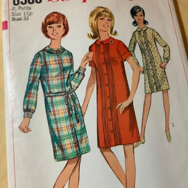 Simplicity Pattern 6588, Shirtwaist Dress Pattern, Vintage 1966 Size 11JP, Straight Front Buttoned Pattern