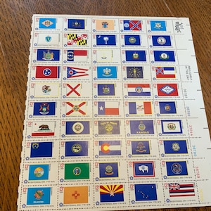 US Flag Stamps, Vintage 1976, 50 Flags, 1 Mint Sheet, Celebrating Bicentennial, 13 Cent Stamps