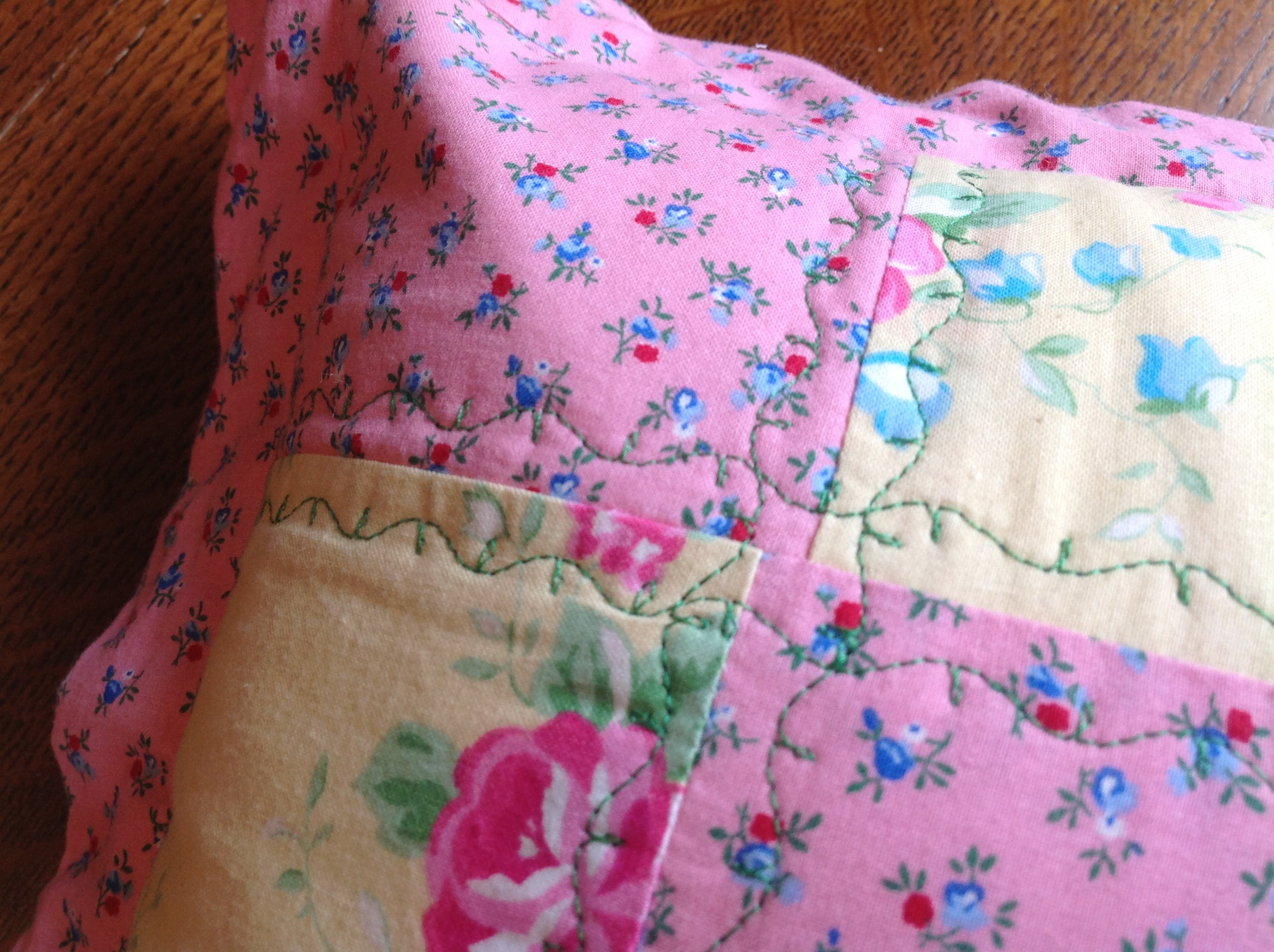 Decorative Pillow Pink and Yellow Patchwork Handmade Small Etsy