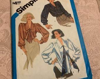 Simplicity Pattern 6599, Misses Blouse Pattern, Front Button Self Tie Blouse, sizes 10 and 12