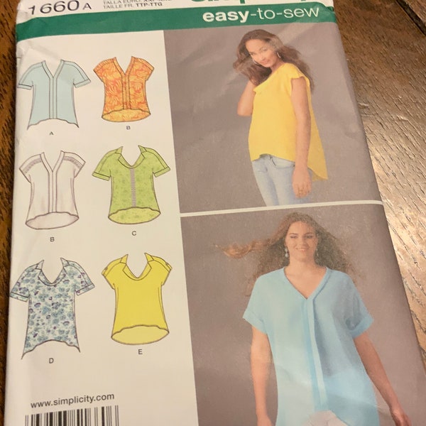 Misses Tops Pattern, Simplicity 1660, Sizes 4 to 26, Uncut Easy Sew 4 Styles