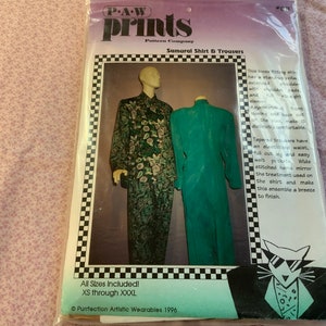Shirt and Trouser Pattern, Misses XS-XXXL  6-32, Uncut 1996 Pattern, Samarai Shirt and Tapered Trousers, P A W Prints Pattern