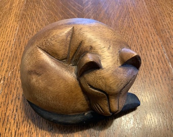 Hand Carved Cat, Solid Piece of Wood, Purchased for me in the 80’s, 5 1/2 x 3 1/2