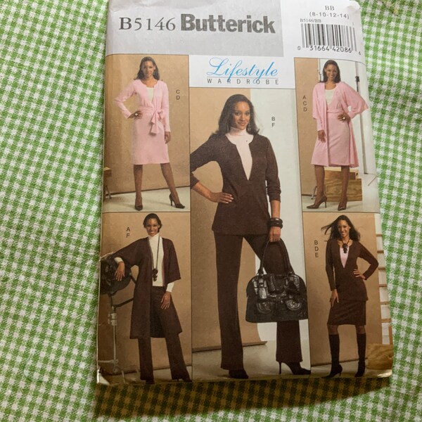 Butterick 5146, Wardrobe Pattern, Jacket Tunic Dress Skirt and Pants Pattern, Knit Only Easy Sew Sizes 8 10 12 14 Uncut Pattern