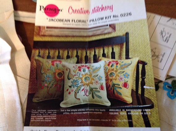 Crewel Pillow Kit Vintage 70 S Unfinished Pillow Paragon Etsy