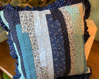 Pillow, Decorative Patchwork, 50% Off, Large Accent  Striped Patchwork Pillow with Ruffle