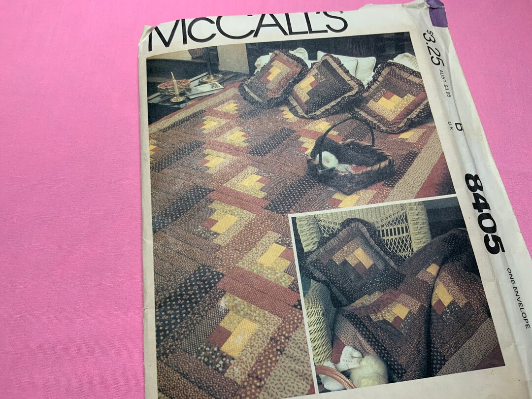 Mccalls Pattern 8405, Quilt Pattern, Log Cabin Quilt and Pillows, 1983