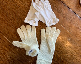 Vintage 1960’s White Gloves, 2 Pair Price for Both, One Cotton One Ban-Lon, Extra Small Size