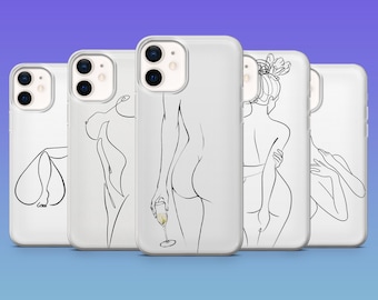 Naked Woman Body Phone Case One Line Art Booty Cover for 17, 17Pro/Air, 16e/Pro 15,14, SamsungS25 S24Ultra S23FE S22 A16 Pixel10, 9Pro XL 8A