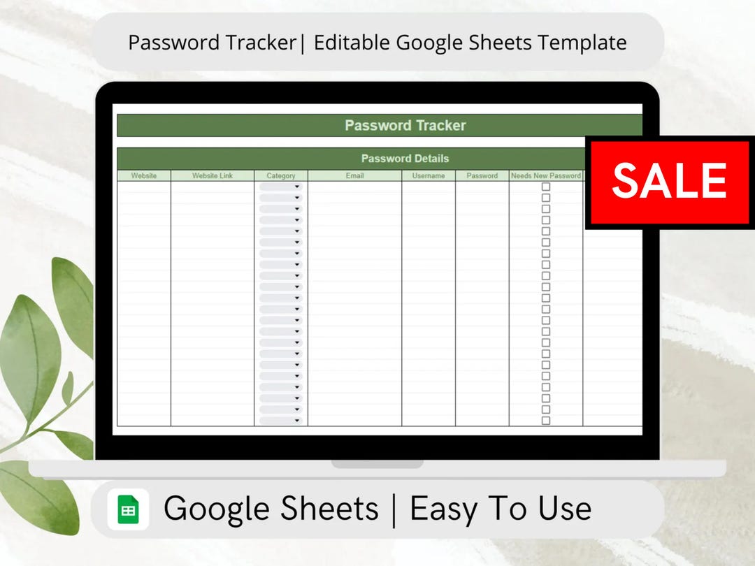 Password Tracker | Google Sheets Template | Digital Password Organizer ...