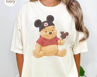 Vintage Winnie The Pooh, Disney Pooh Bear Mickey Ears Tee, Disneyland Group Matching Shirt, Cute Disney Family Trip PNG