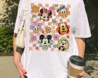 Vintage Floral Disney Mickey and Friends Checkered PNG, Disney Family Shirt, Disney Epcot Flower & Garden Festival 2026, Disney Girl Trip