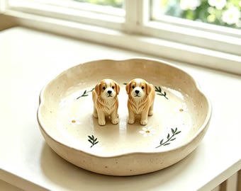 Aangepast 3D-gebeeldhouwd hondenbeeldje ringschotel, handbeschilderd keramisch sieradenbakje, hond jubileumcadeau