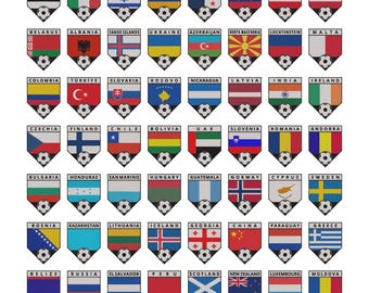 Disegno per ricamo dello stemma nazionale di una squadra di calcio - Emblema di una squadra di calcio - File per ricamo a macchina - 8 dimensioni