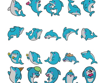 Dolphin Embroidery Design - Cute Smiley Funny Dolphin Set Embroidery Design - Ocean Animal Bundle Machine Embroidery Design Files - 8 Sizes