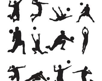 Volleyball Players Embroidery Design - Diving Volleyball Player Silhouette Embroidery Design - Mini Machine Embroidery Design Files -8 Sizes