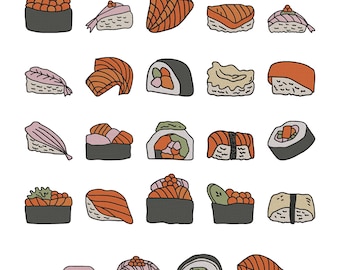 Mini Sushi Embroidery Design - Japanese Food Embroidery Design - Cute Mini Sushi Bundle Embroidery- Machine Embroidery Design Files -8 Sizes