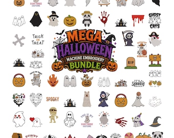 Pacchetto Mega Ricamo a Macchina di Halloween - Pacchetto di Disegni per Ricamo a Macchina Mega Spettrale - Disegni di Halloween - Fantasma Zucca Strega Pipistrello Scheletro