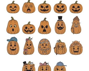 Set di disegni per ricamo con zucche - Disegno per ricamo del Ringraziamento - Disegno per ricamo autunnale - File di ricamo per macchina da cucire - 8 dimensioni