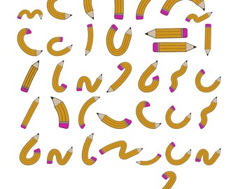 Disegno per ricamo a matita - Disegno per ricamo di materiale scolastico - Disegno per ricamo per il ritorno a scuola - File di disegno per ricamo a macchina - 8 dimensioni
