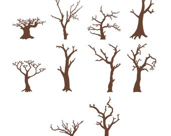 Disegno per ricamo di un albero - Silhouette di un albero morto - Pacchetto di file per ricamo a macchina con albero spettrale di Halloween - 6 dimensioni