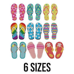 Set Of Flip Flops Embroidery Design - Slippers Embroidery Design - Beach Summer Embroidery Design - Machine Embroidery Design Files -6 Sizes