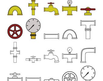 Pipes Embroidery Design - Pipeline System Embroidery Design - Water Faucet Embroidery Design - Mini Machine Embroidery Design Files -8 Sizes