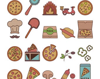 Disegno per ricamo Pizza - Disegno per ricamo Fetta di pizza - Disegno per ricamo Amante della pizza - File di disegno per ricamo a macchina Set Pizza - 8 misure
