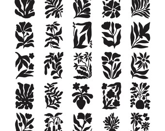 Retro 1970s Botanical Flowers Embroidery Design - Hippie Retro Flowers Embroidery - Matisse Style Machine Embroidery Design Files - 8 Sizes