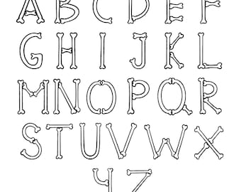Disegno per ricamo con contorno di ossa - Disegno per ricamo di lettere scheletriche Boo - File di ricamo a macchina con alfabeto spettrale - 8 dimensioni