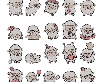 Disegno per ricamo di pecora - Simpatico mini disegno divertente di pecora - Disegno per ricamo di agnello - File di disegno per ricamo a macchina a tema fattoria - 8 dimensioni