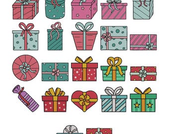 Gift Boxes Embroidery Design - Mini Present Set Embroidery Design - Holiday Giftboxes Embroidery - Machine Embroidery Design Files - 8 Sizes