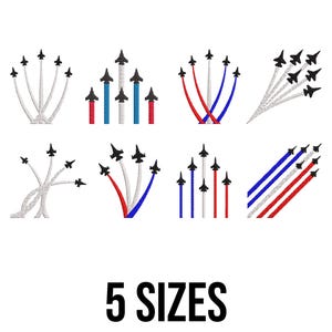 Motif de broderie Avions volants de l'Armée de l'air - motif de broderie Forces armées - fichiers de motifs de broderie Machine avions de chasse - 5 tailles