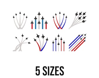 Air Force Flying Planes Embroidery Design - Armed Forces Embroidery Design - Fighter Jet Airplanes Machine Embroidery Design Files - 5 Sizes