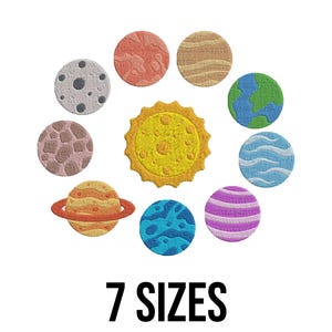 Solar System Embroidery Design - Planets Embroidery Design - Space Embroidery Design - Mini Galaxy Machine Embroidery Design Files - 7 Sizes